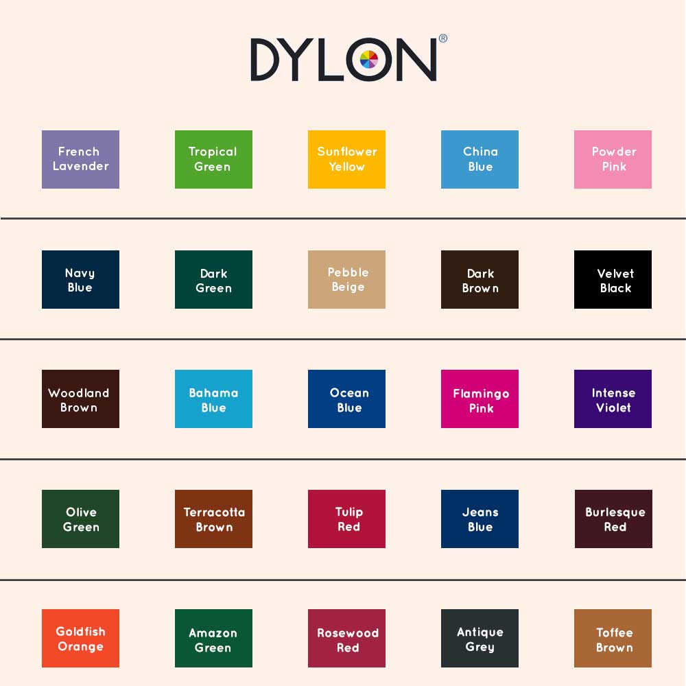 Dylon farvekort - oversigt over Dylon tøjfarver
